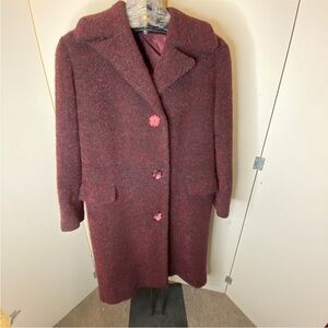 Vintage-Style Burgundy Carpet Coat | Textured Wool Button Front